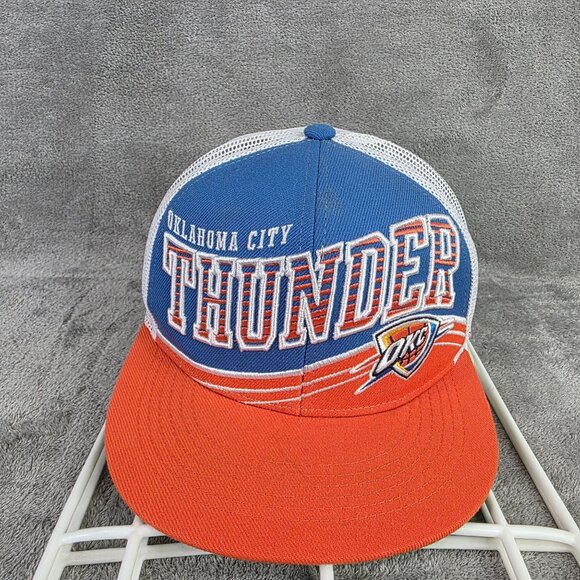 Oklahoma City Thunder Mesh Trucker Hat Snapback Cap Blue Orange Top Of The World - Picture 2 of 7